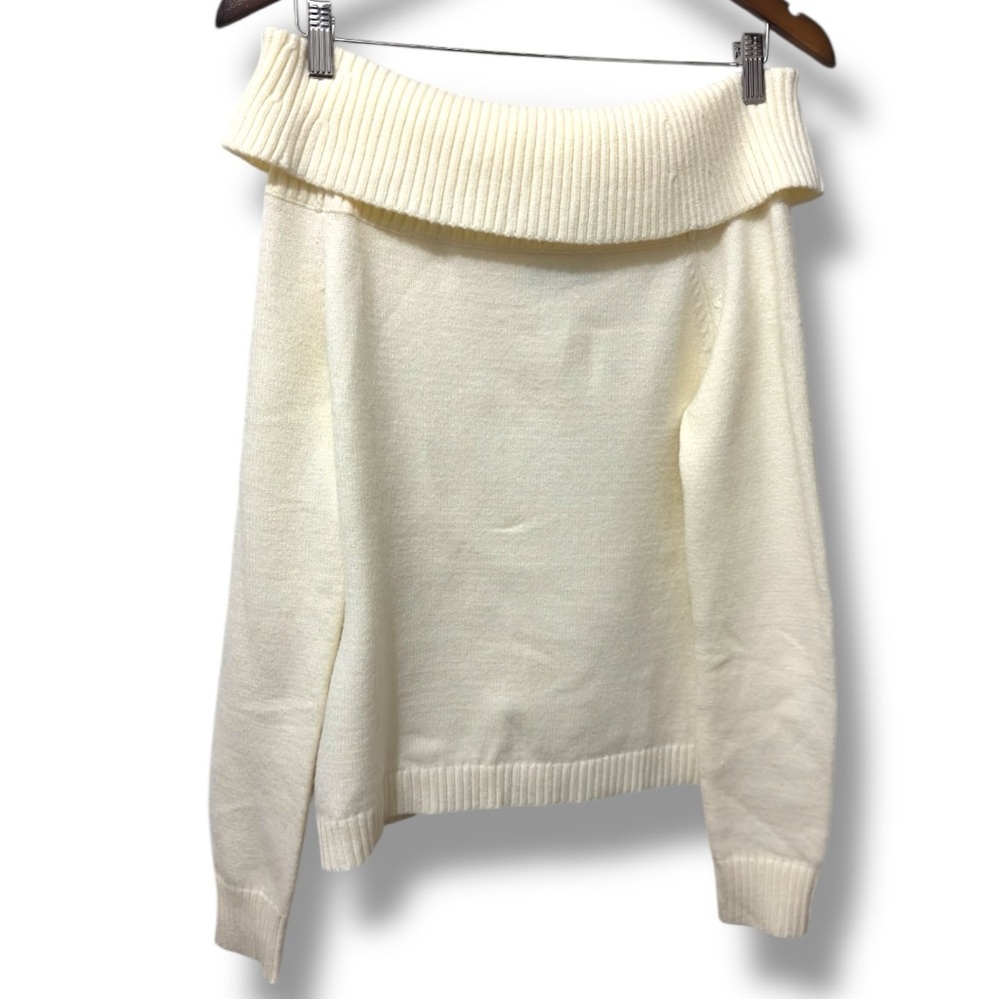 512 PRETTY GARDEN | NWOT Women’s Cream Off-Shoulder Foldover Neck Sweater (sz M) - Picture 4 of 16